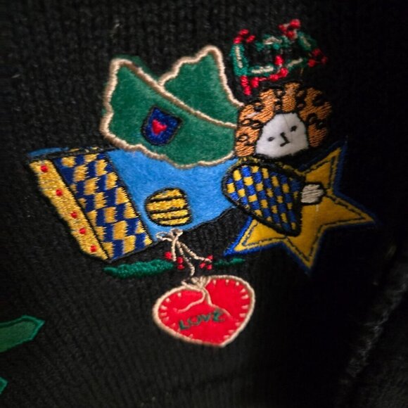 Quaker Factory Vintage Unique Angel Embroidered  V Neck Cardigan Sweater Size L - Picture 9 of 10